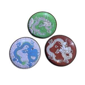Vintage Dragon Cloisonne Trinket Dishes Estate Chinese - set of 3